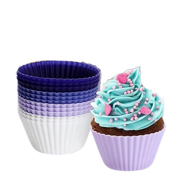 12 Reusable Food Safe Silicone Muffin Baking Cups - Picture 6 of 7